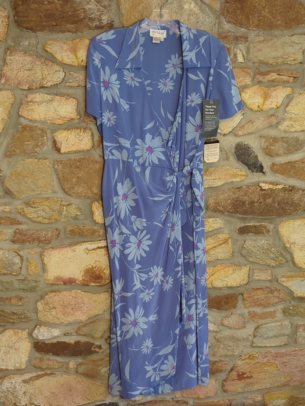 Papell Boutique 100% Silk Blue Floral Maxi Wrap Dress
